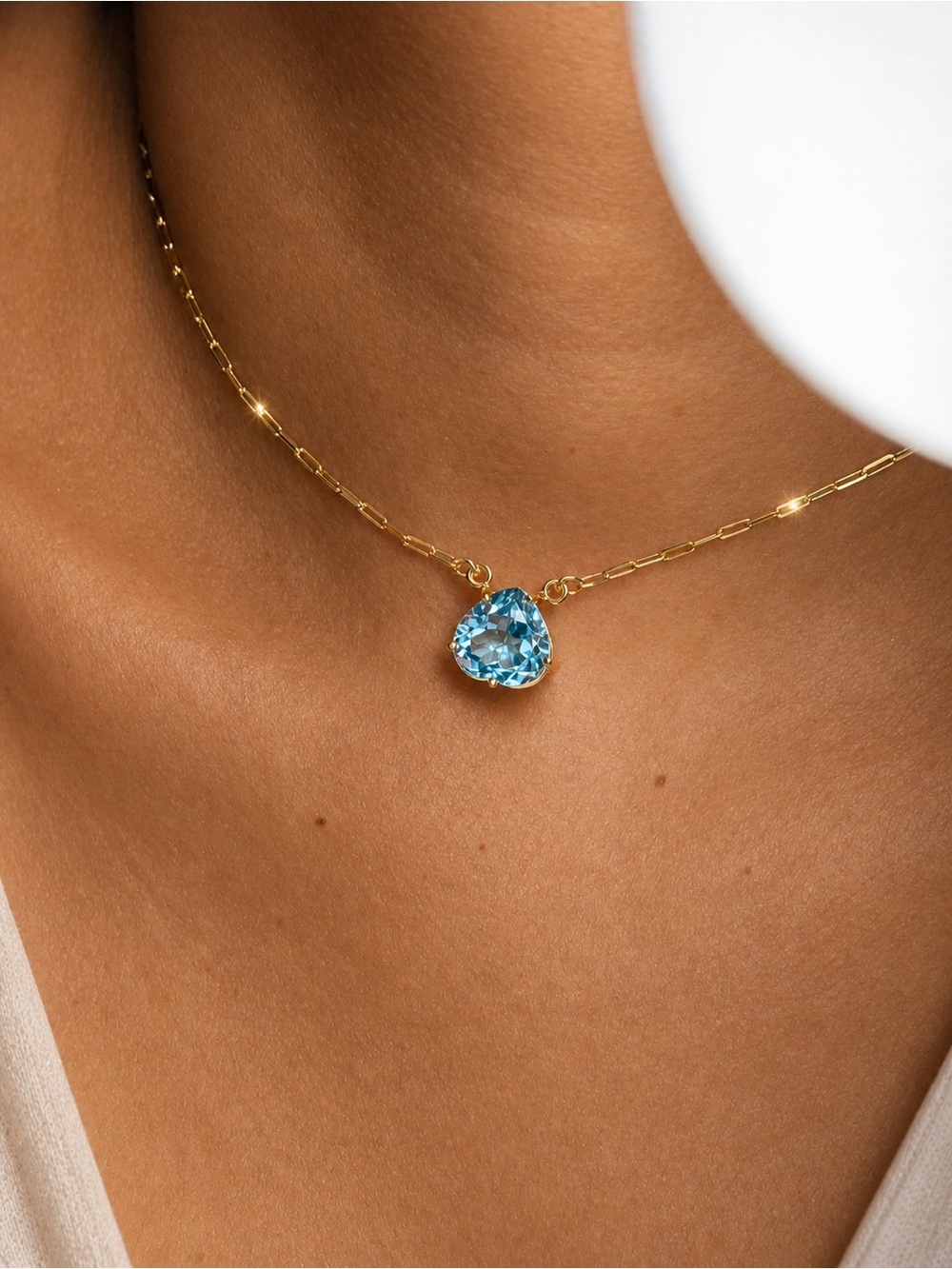 Swiss Blue Topaz Heart 4ct Necklace 925 Silver 18K Gold Plated